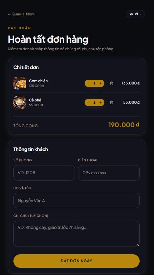 Xác nhận & Đặt dịch vụ